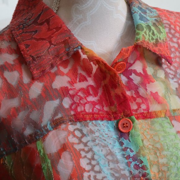 Toni Morgan Women's Size L Semi-Sheer Front Button Jacket Colorful NWOT - Picture 2 of 9